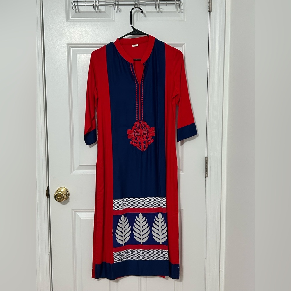 Indian Pakistani kurta dress top in red and blue